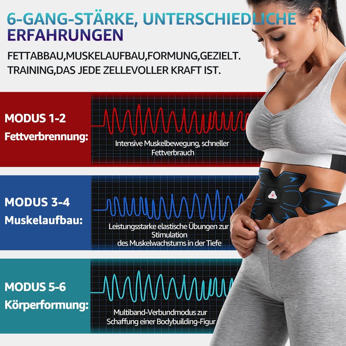 LifeImpree EMS-Gerät EMS Trainingsgerät, Bauchmuskeltrainer, (USB Wiederaufladbar Muskelstimulator bauchtrainer), mit 6 Modi & 15 Intensitäten