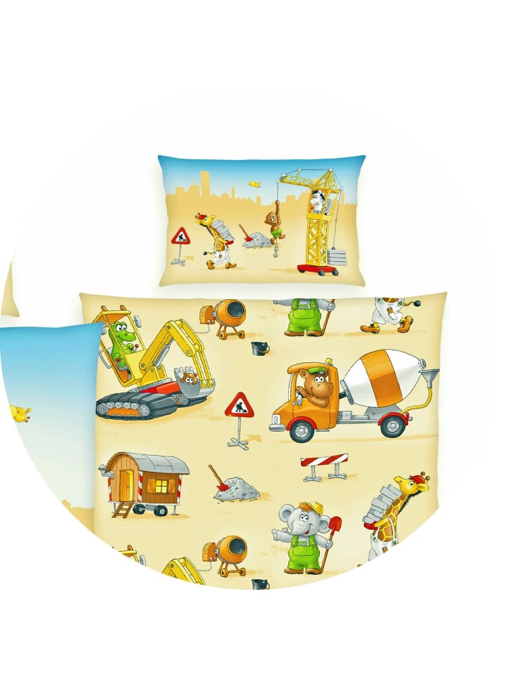 Herding 2 tlg. Renforcé Bettwäsche 100x135cm Baustelle in Gelb günstig kaufen 100x135 cm