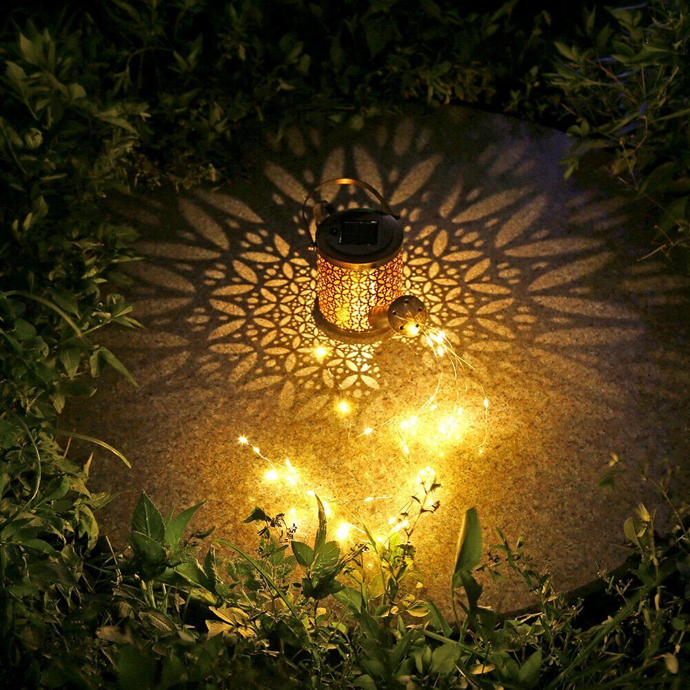 iscooter LED Solarleuchte LED Solar Außenleuchte, Gießkanne Deko-Kanne Wasserfall Außenlampe, LED fest integriert, Warmweiß, IP65, Metall Solarlampen Hängend Garten Deko Solarlaterne für außen