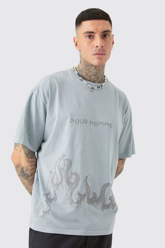 Tall Oversize T-Shirt mit Pour Homme Print