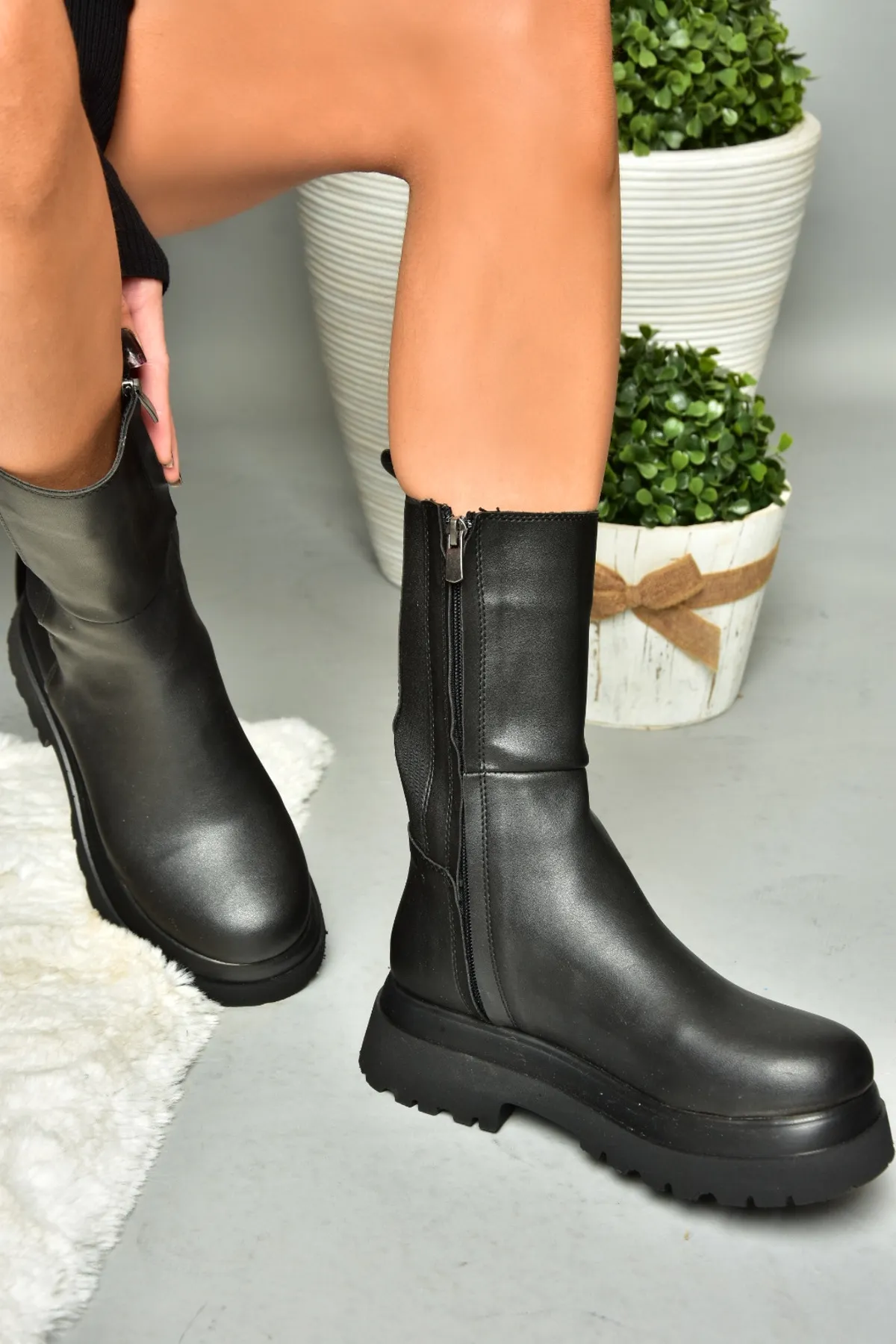 Fox Shoes  R267043109 Schwarze Stretch-Damenstiefel mit dicker Sohle