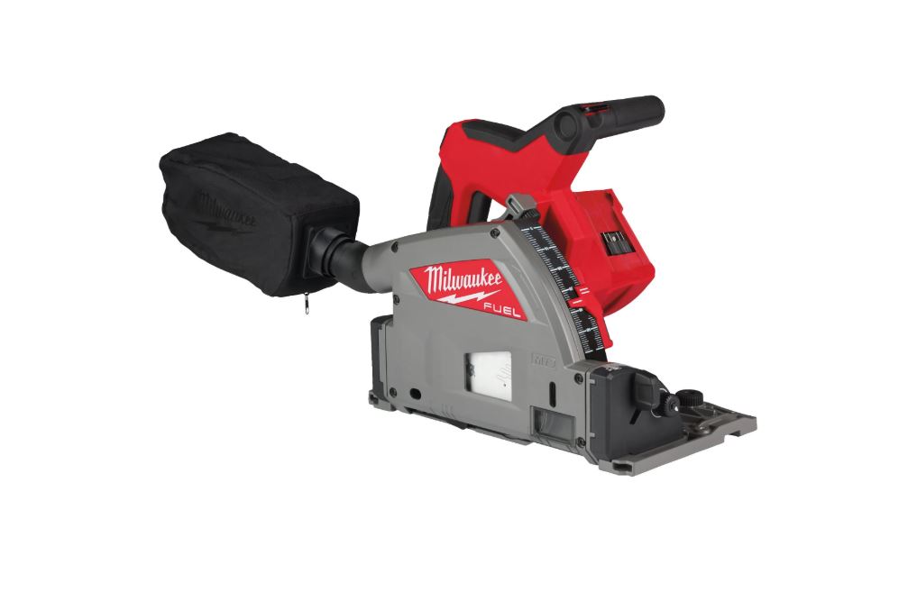 Scie plongeante sans fil Milwaukee M18 (55 mm) + rail de guidage, 2 batteries 5,5 Ah et chargeur rapide dans une mallette PACKOUT XL