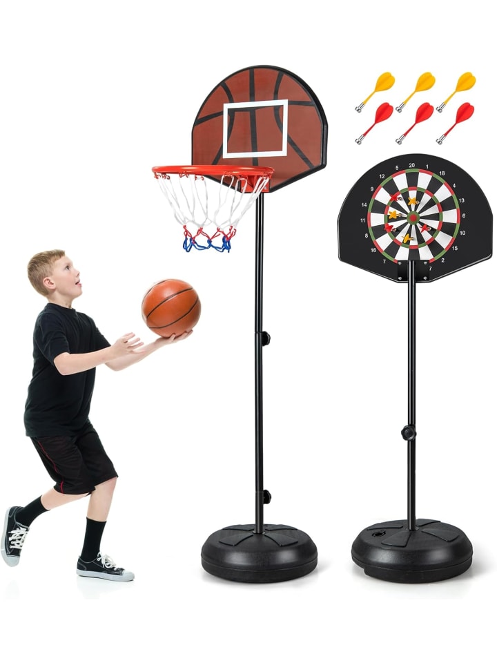 COSTWAY 2 in 1 Kinder Basketballständer mit Dartscheibe in Schwarz günstig kaufen onesize