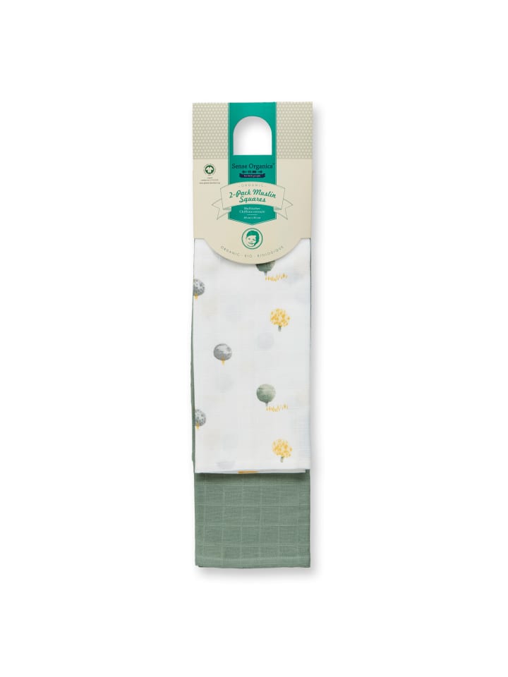 Sense Organics Bio Baby Mulltücher im 2er Pack mit Baumdruck und uni, Modell BIOS günstig kaufen 80 x 80 cm