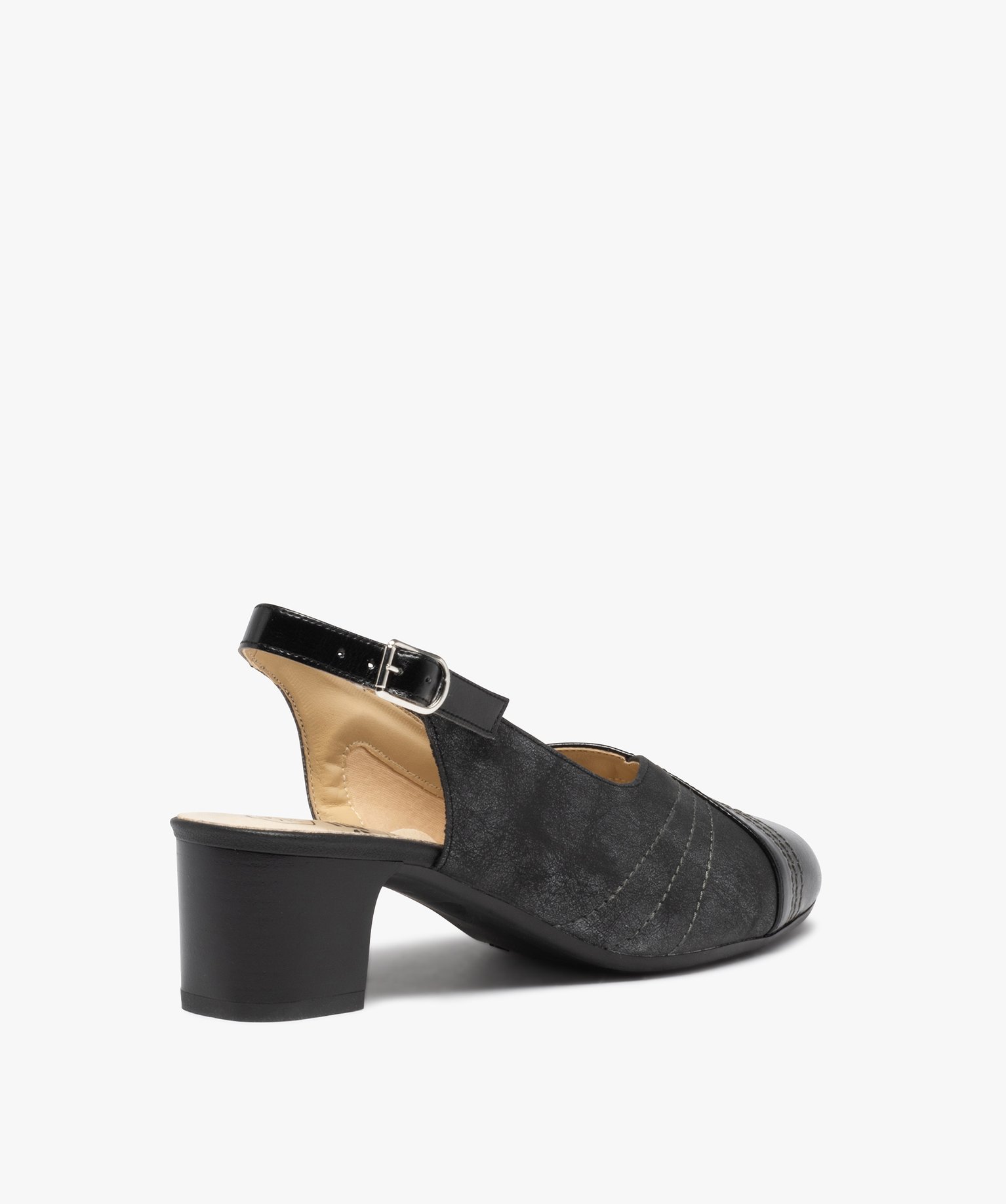 Escarpins femme confort bicolores à talon ouvert noir | GEMO