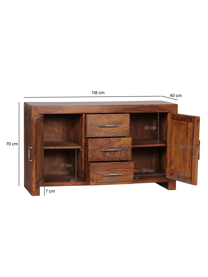 KADIMA DESIGN Sideboard Massivholz Kommode 118 cm 3 Schubladen 2 Türen günstig kaufen onesize