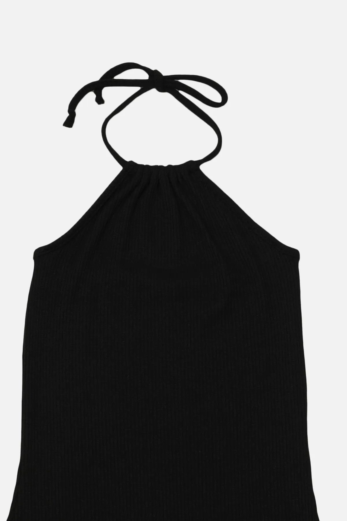 Trendyol Collection  Schwarzes Neckholder-Bleistiftkleid aus dehnbarem, geripptem Midi-Strick TWOSS22EL1220