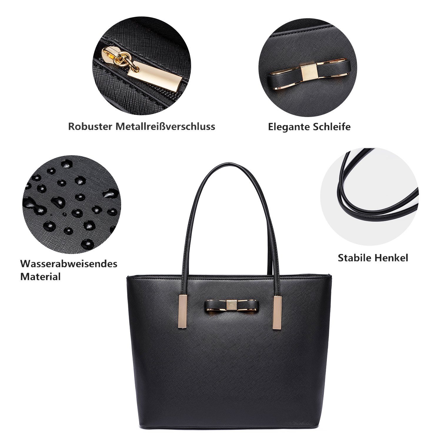 Vanessa & Melissa Shopper T01, Damen Handtasche, vielseitige Schultertasche große Tasche schwarz
