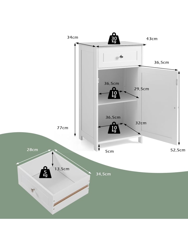 COSTWAY Badezimmerschrank in Weiß günstig kaufen 43 cm
