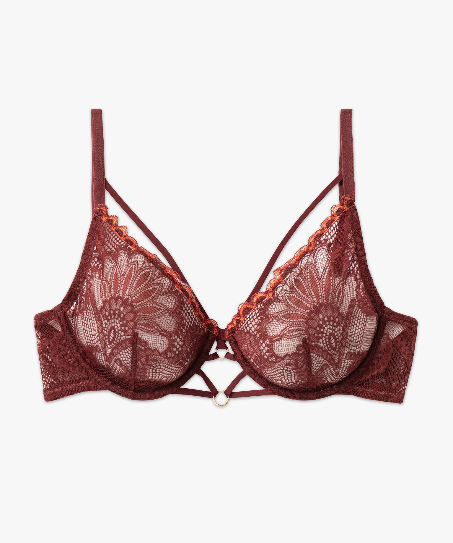 Soutien-gorge corbeille en dentelle avec armatures marron | GEMO