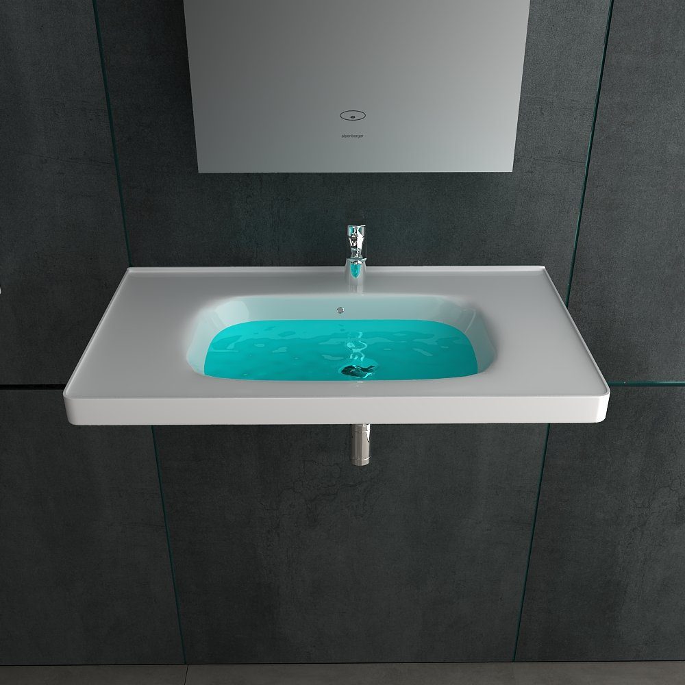 Alpenberger Waschbecken Keramik Handwaschbecken - Waschbecken Rechteckig 80 cm Breit (1-tlg., Hängewaschbecken mit Überlauf), mit Nano beschichtet, pflegeleicht, hygienisch