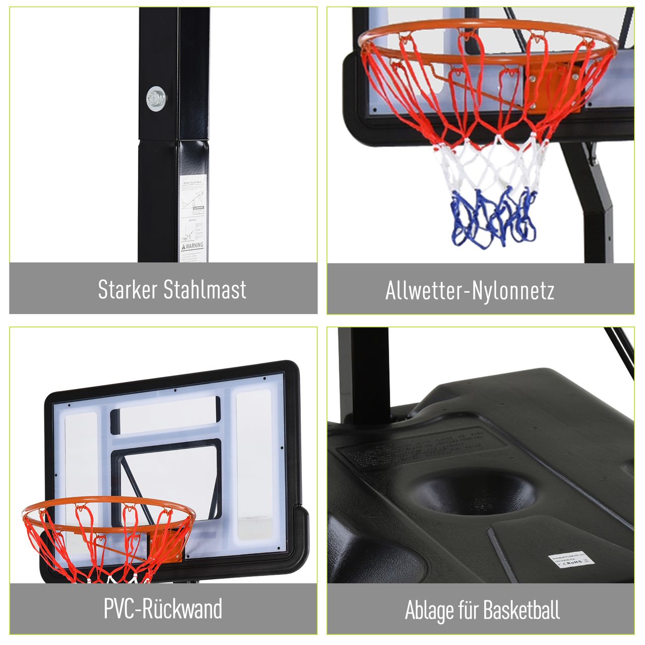 HOMCOM Mobiler Basketballständer Basketballkorb höhenverstellbar 302-352 cm