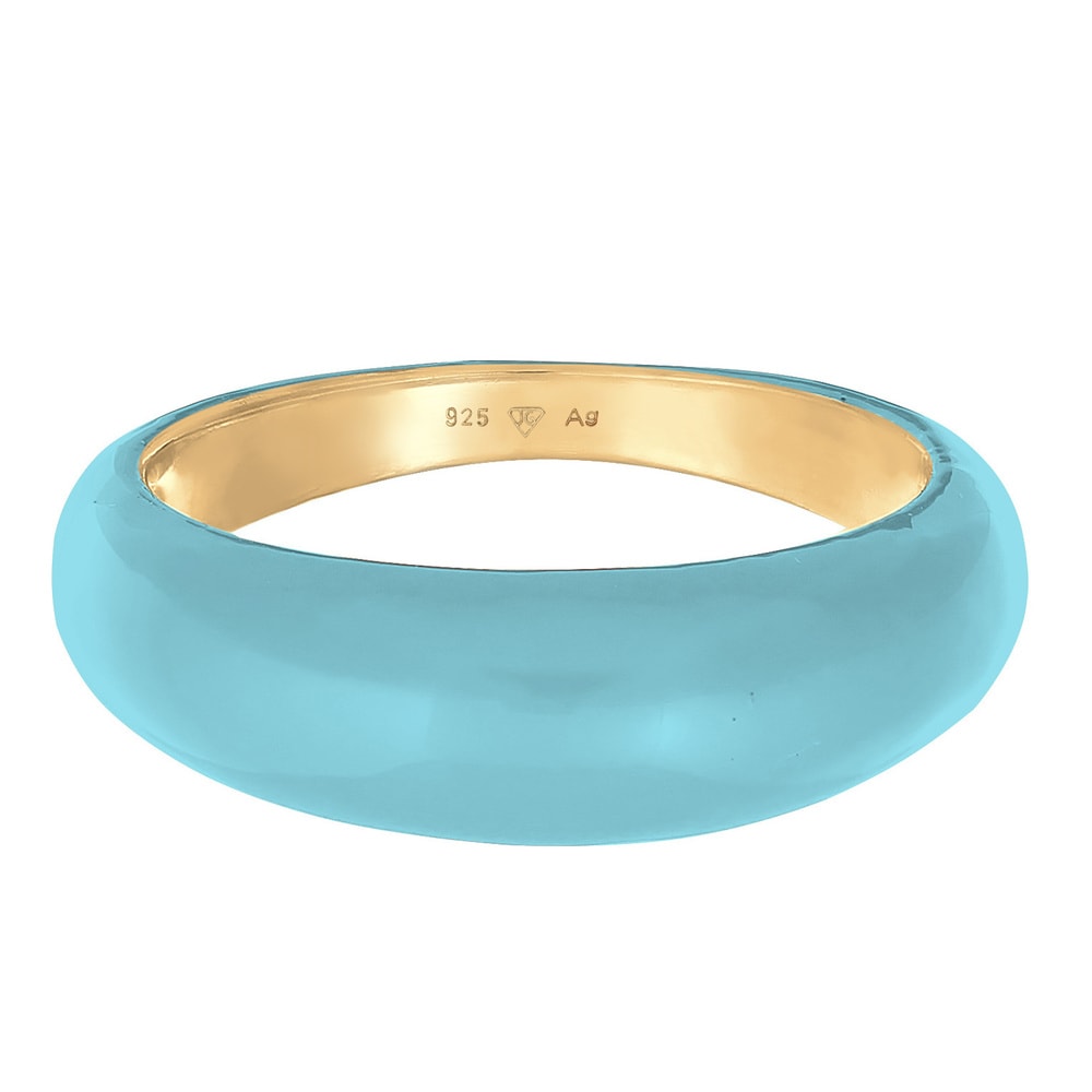 Elli Elli Bague Femmes Bande Pile avec Émail Orange en Argent Sterling 925 Plaqué Or Bague