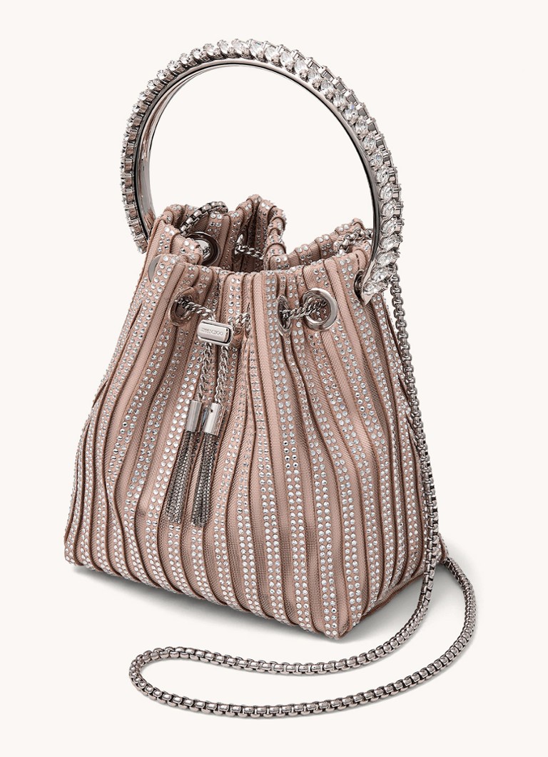 Bolsa Jimmy Choo Bon Bon com detalhes em camurça de cabra e cristais.
