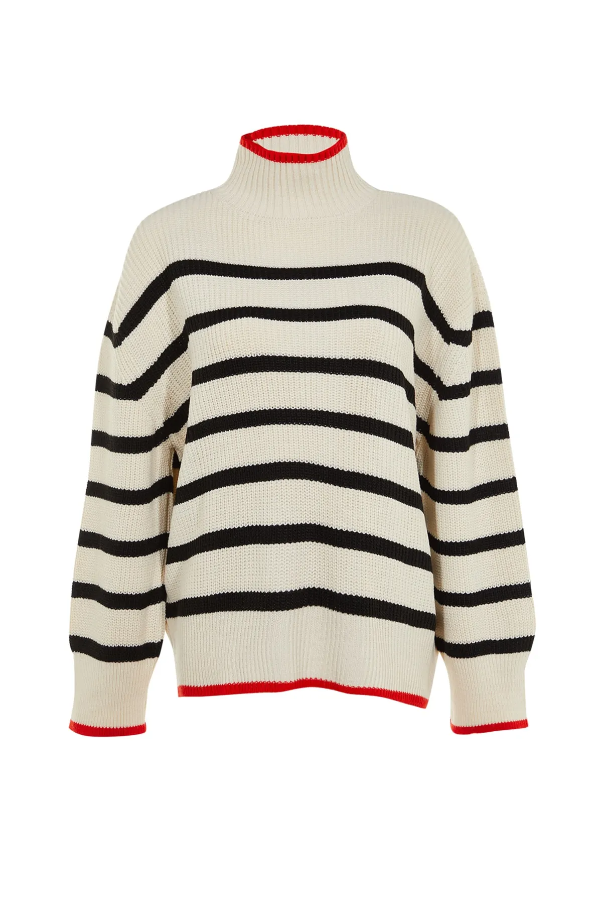 Trendyol Collection  Gestreifter Strickpullover mit breitem Muster in Ecru TWOAW23KZ01446