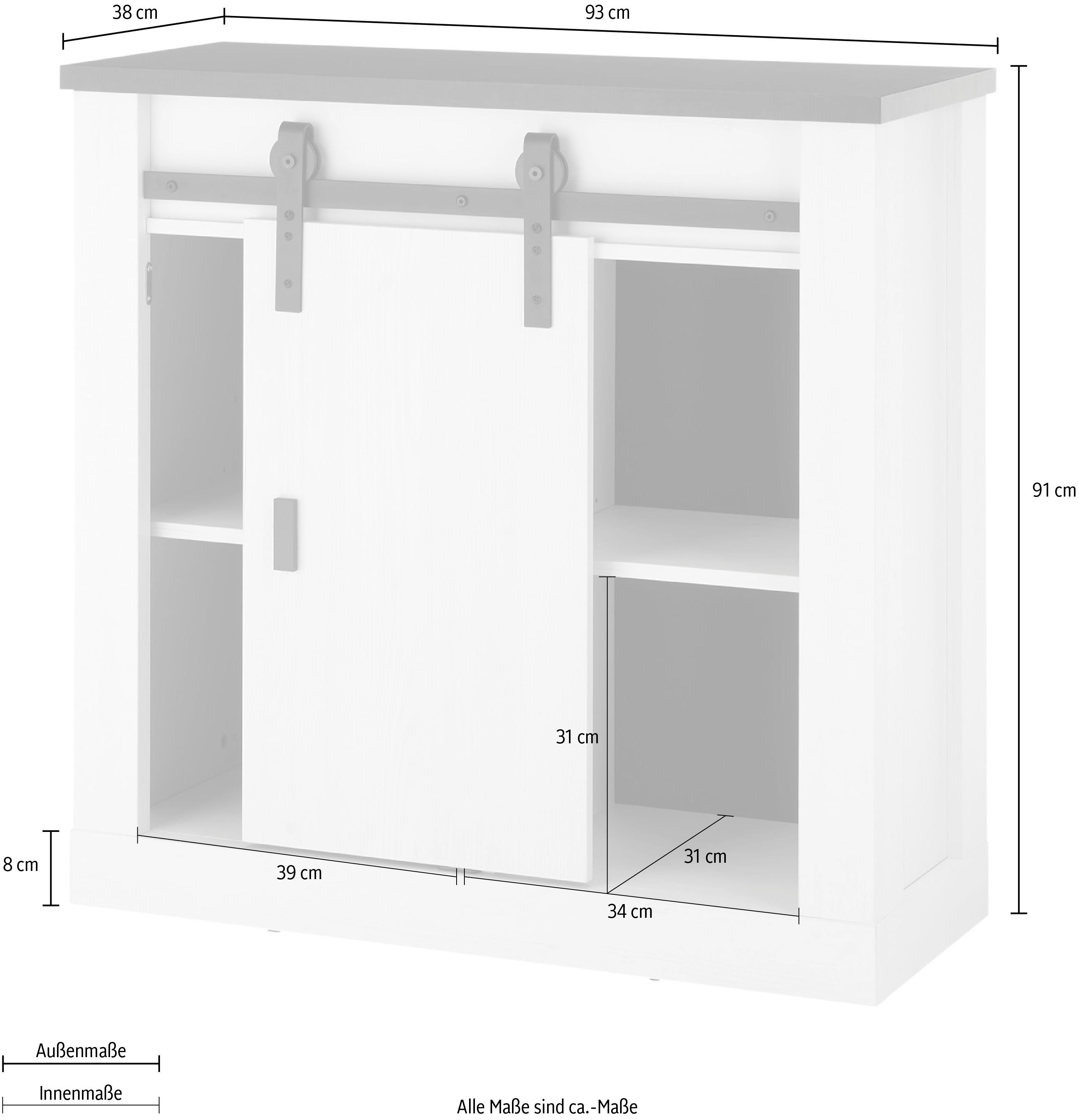 Home affaire Regal SHERWOOD, modernes Holz Dekor, mit Scheunentorbeschlag aus Metall, Breite 93 cm