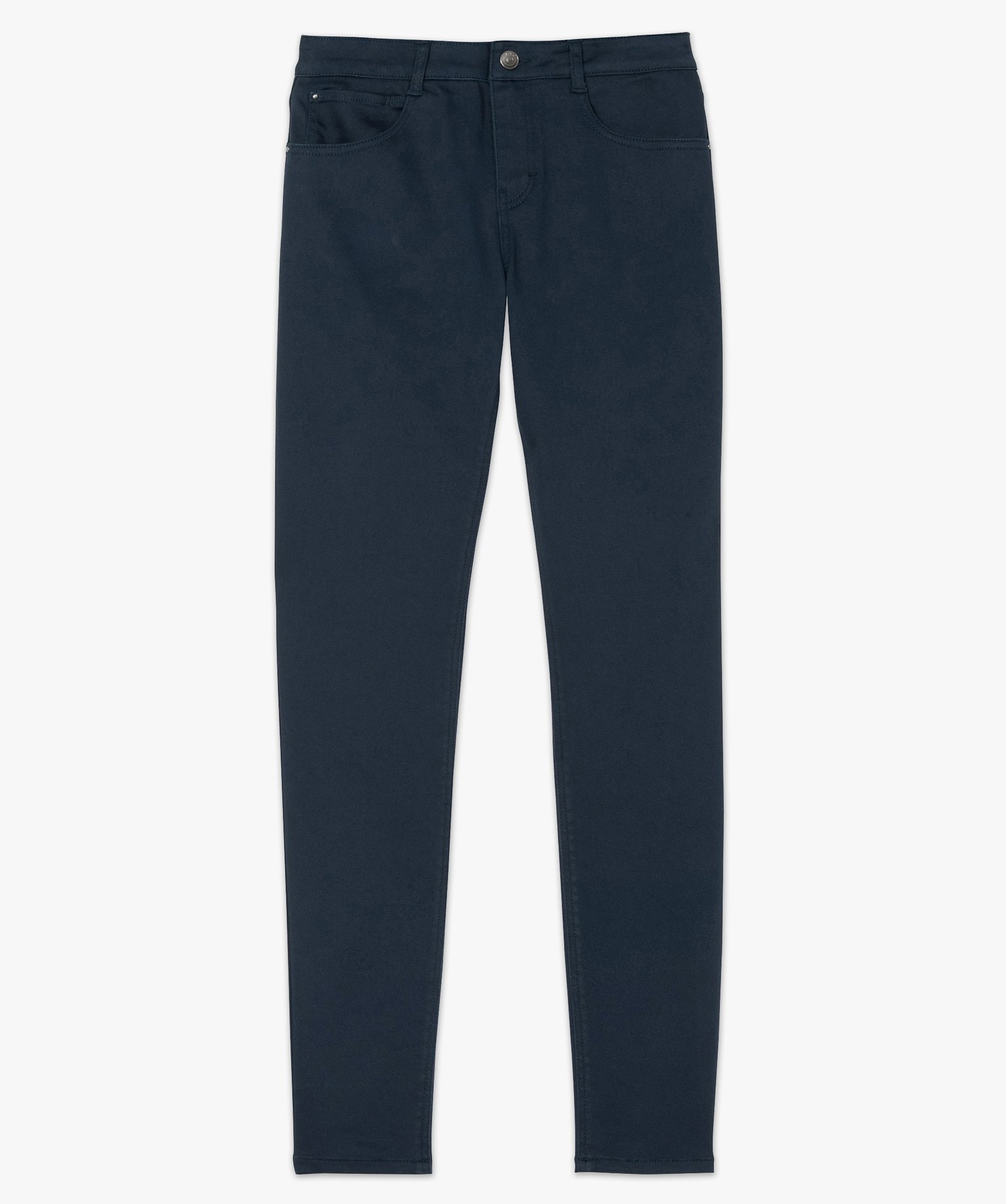 Pantalon femme coupe slim en toile extensible marine | GEMO