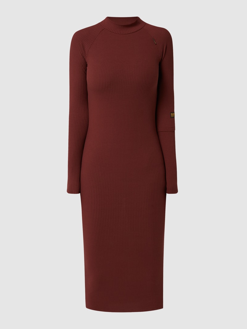Midikleid mit Rippenstruktur in bordeaux rot