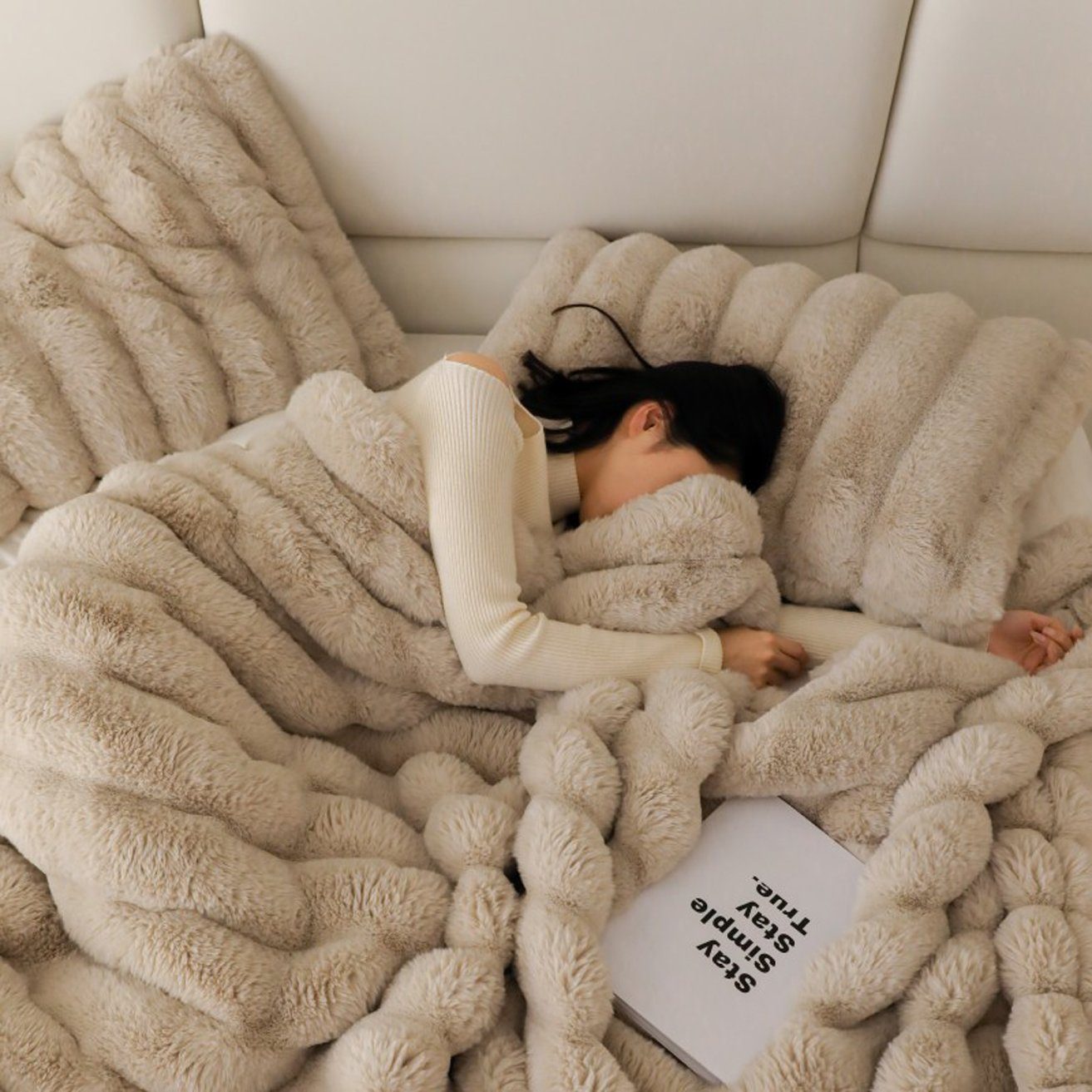 Wohndecke Kunstfell-Überwurfdecke, verdickte Decke, weich, plüschig, flauschig, HOHEA H, warm, gemütlich, dick, perfekt für Couch, Bett, Sofa