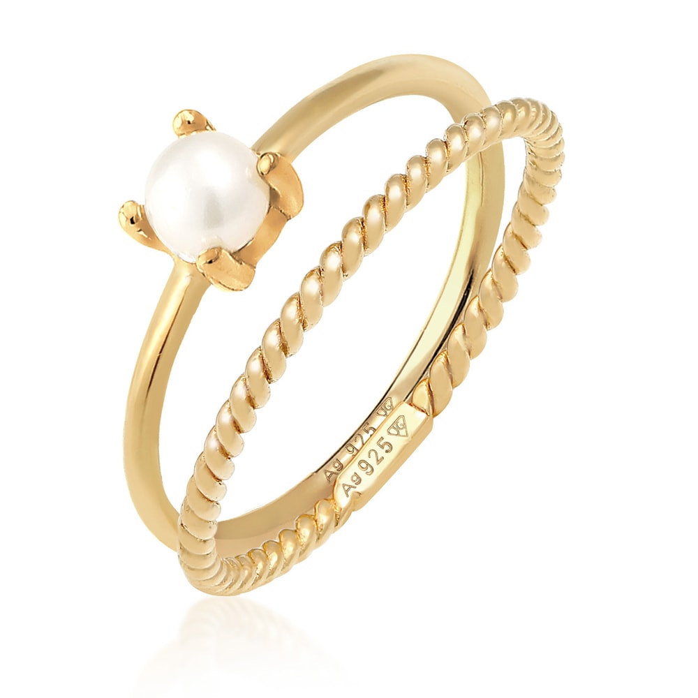 Elli PREMIUM Elli PREMIUM Bague Femmes Twisted set de 2 avec perle de culture d'eau douce en a Bague