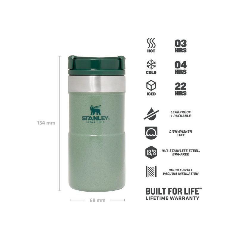 Thermo-Fahrradflasche, Stanley Classic Neverleak Travel Mug 8.5oz \/ 250ml Hammertone Green
