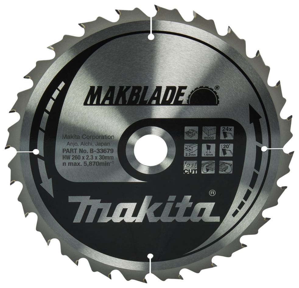 Makita-lisävarusteet B-33679 pöytäsahanterä Makblade Wood ATB 260 x 30 x 2,3 mm T24