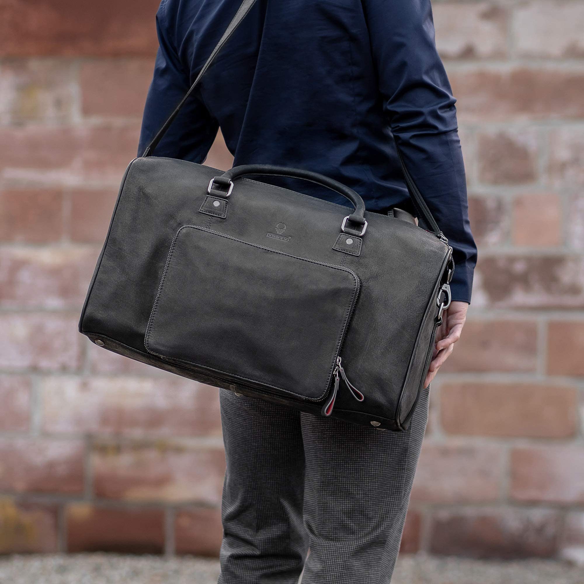 Donbolso Weekender Weekender Neapel, Herren, Leder, Schwarz, Größe L, 40L, Handgepäck, Schwarz L Leder