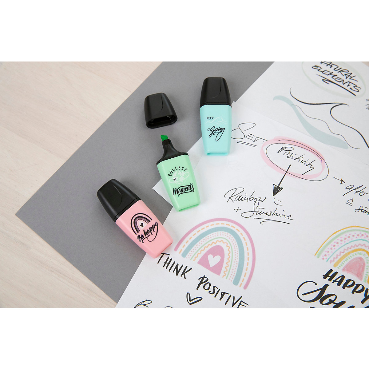 Textmarker BOSS MINI Pastellove 2.0, 3 Farben (seidengrau, fuchsie, orange)