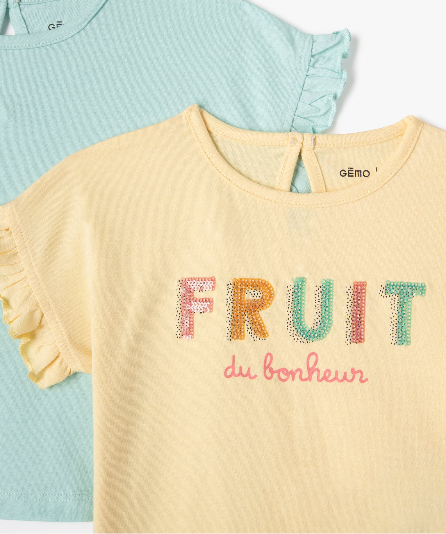 Tee-shirt bébé fille à manches courtes volantées (lot de 2) jaune | GEMO