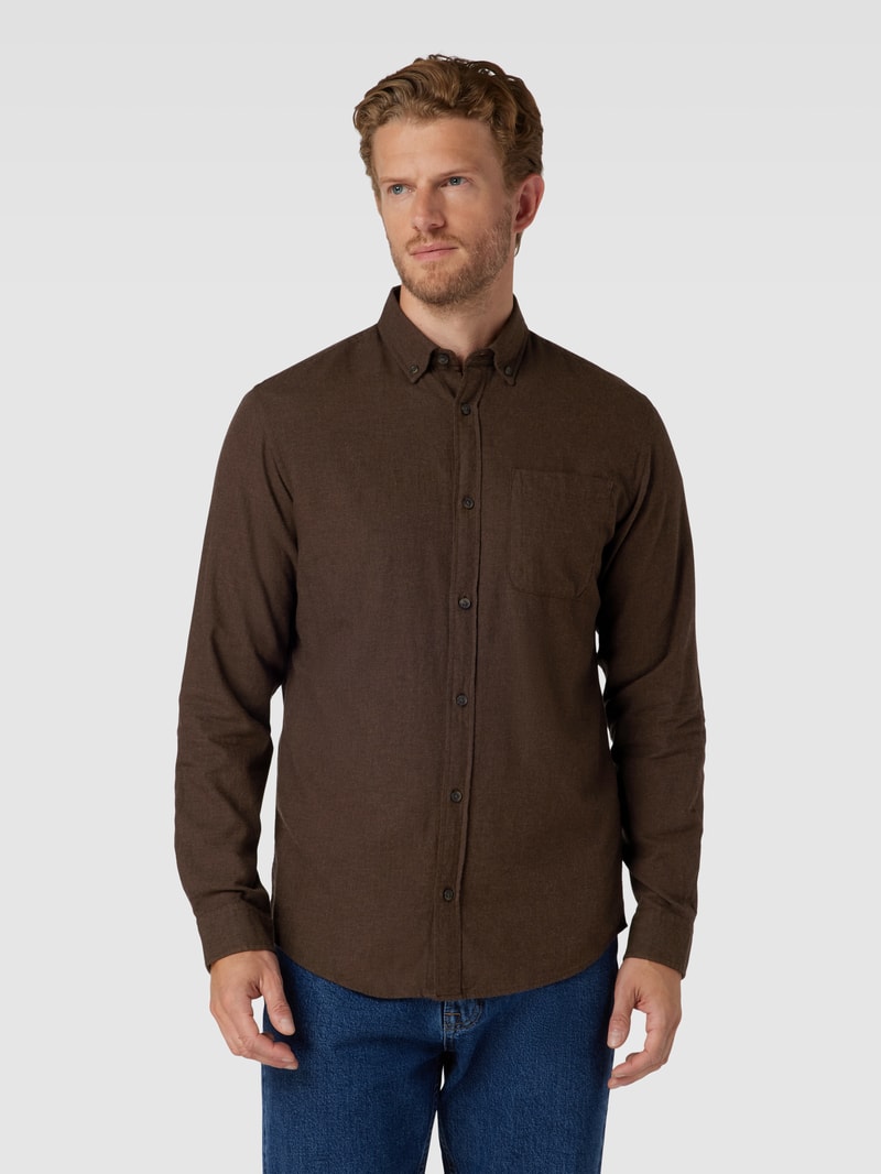 Regular Fit Freizeithemd mit Button-Down-Kragen Modell 'CLASSIC' in dunkelbraun meliert
