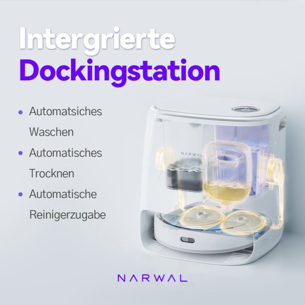 Narwal Saugroboter Freo mit automatischer Mop-Wäsche und Trocknung, 72,00 W, beutellos 3000PA, LCD Display, Arcuate-Route, Wifi, APP Steuerung