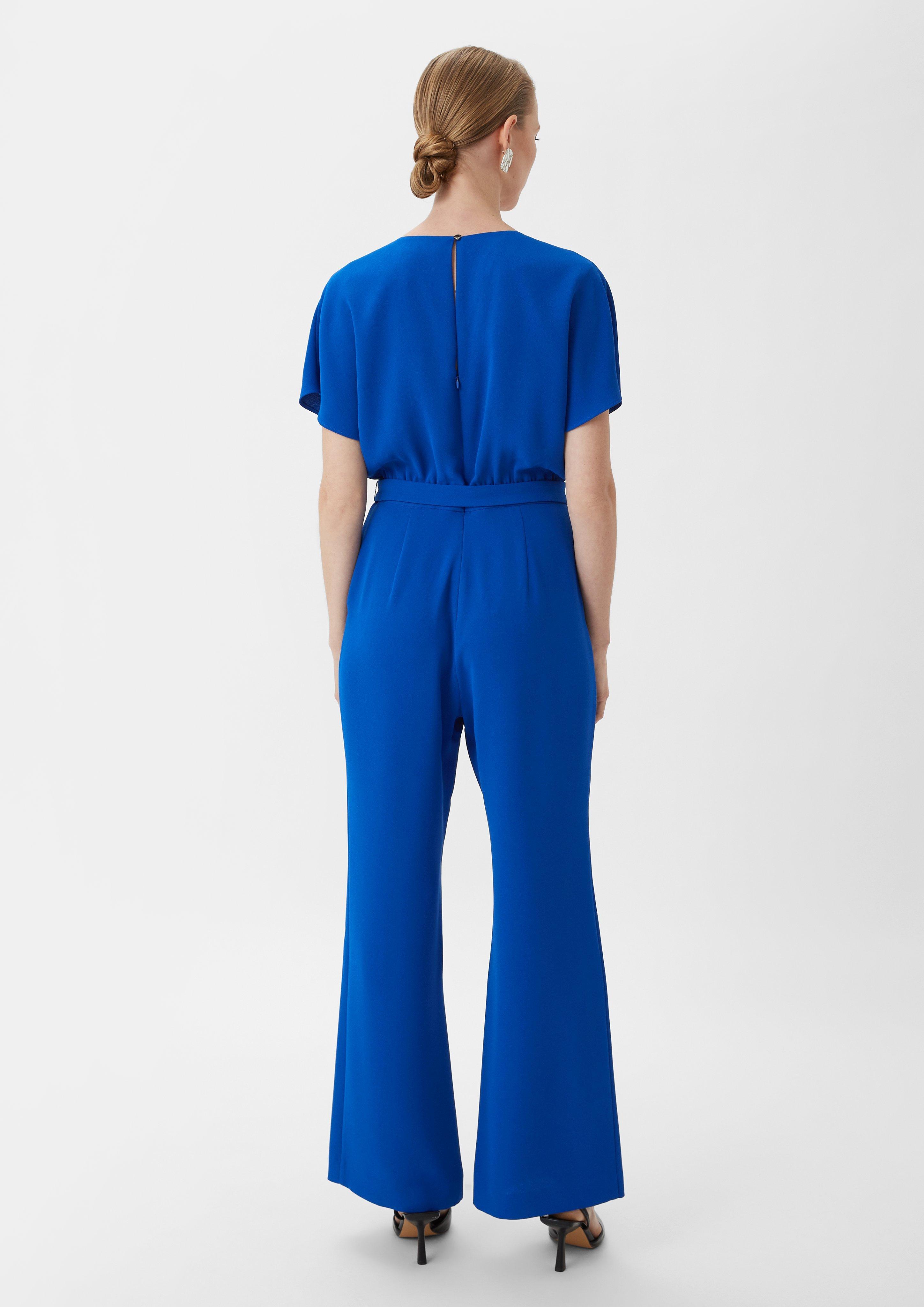 Crêpe-Overall mit ausgestelltem Bein - ozeanblau