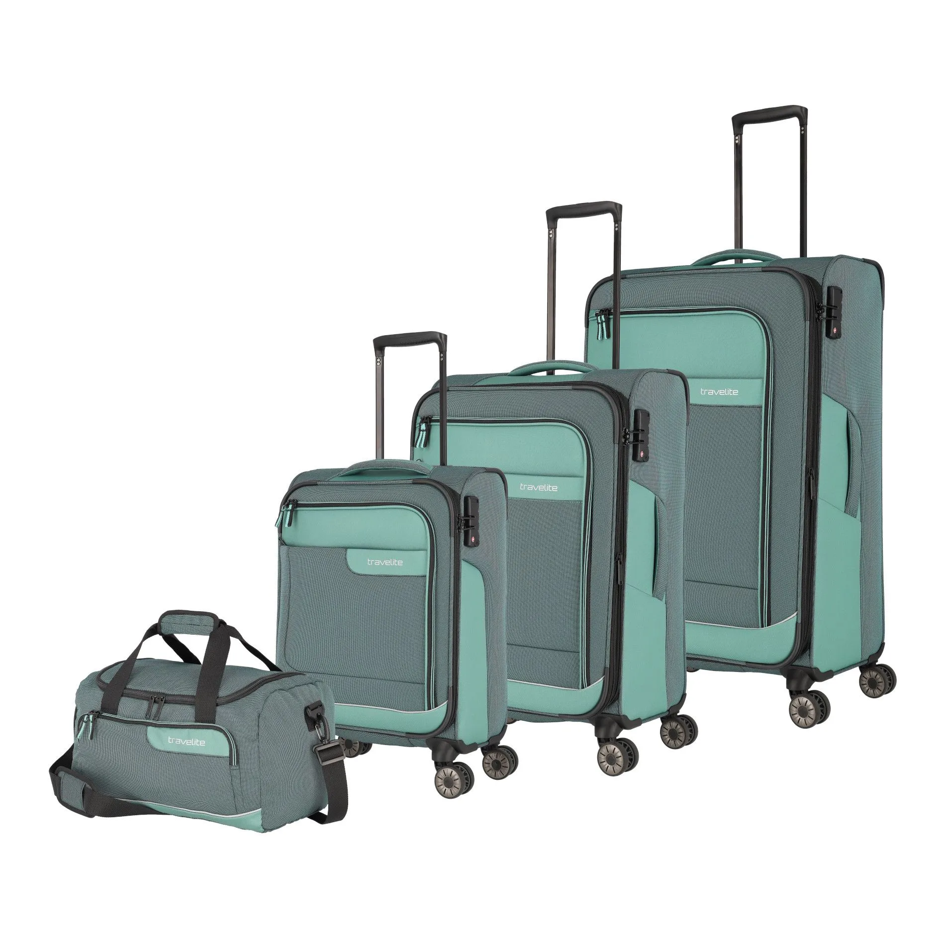 Travelite VIIA Kofferset 4 Rollen Größe L\/M\/S + Reisetasche - Eukalyptus