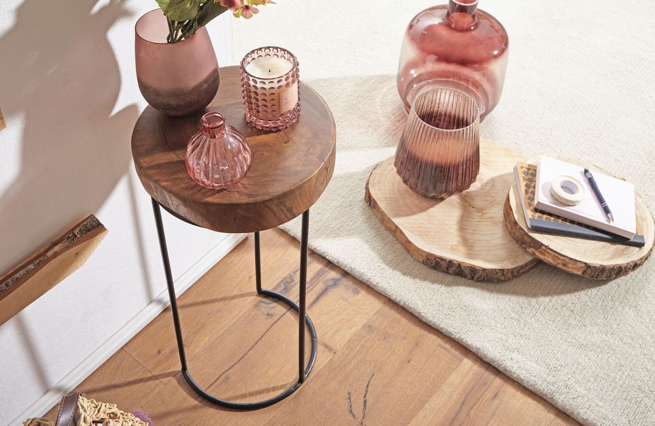 Wohnling Massivholz Sheesham Beistelltisch 28 x 28 x 55 cm