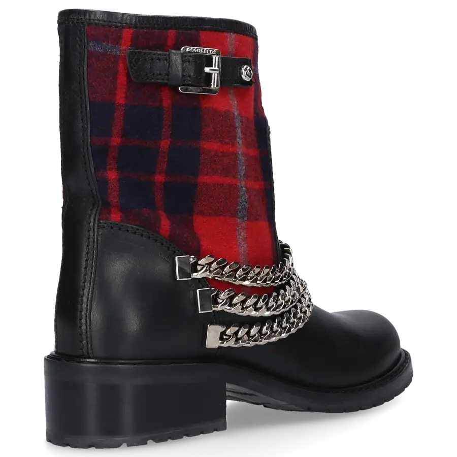 Dsquared2 - Stiefeletten Baumwollmischung Kalbsleder Zierkette Zierschnalle rot schwarz - schwarz