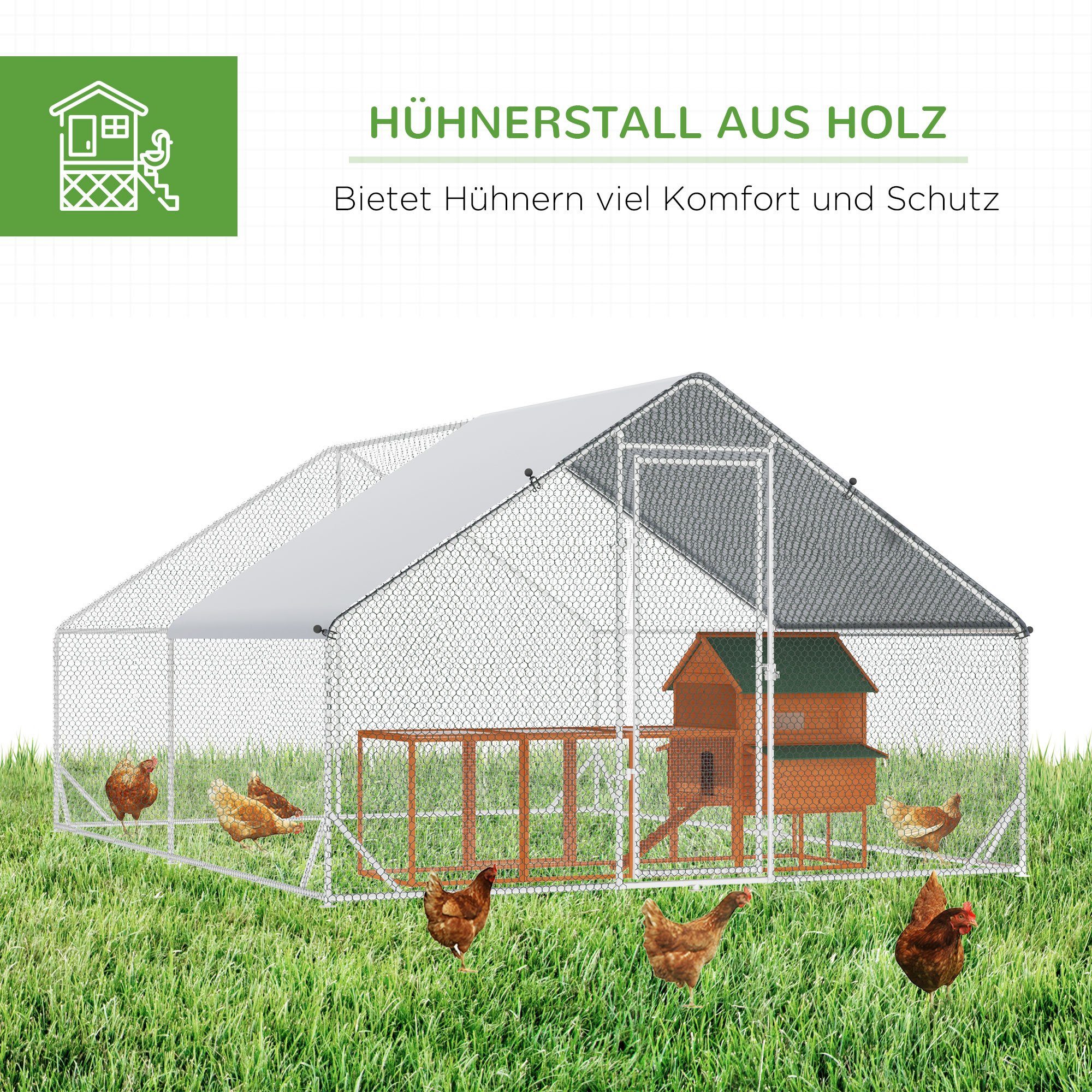 PawHut Hühnerstall Hühnerstall Freilaufgehege XXL Geflügelstall mit Schatten Dach, BxTxH: 300x400x200 cm