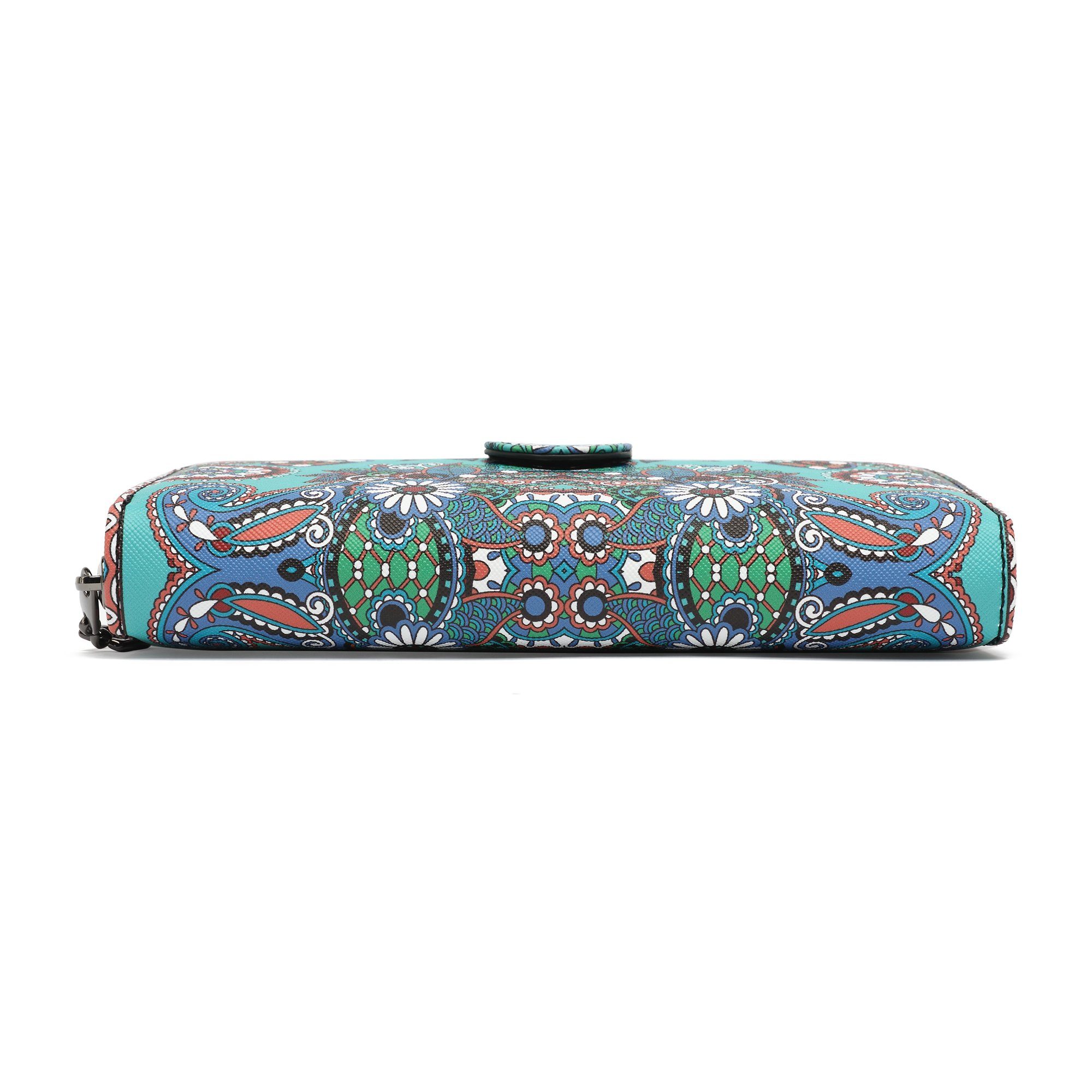 TAN.TOMI Geldbörse Geldbeutel mit Blumen- und Blütenmuster im Mandala Stil (Schöne und einzigartige Blumenmuster, große Brieftasche Dame), mit Ausweisfenster,Damen Geldbörse mit vielen Fächern