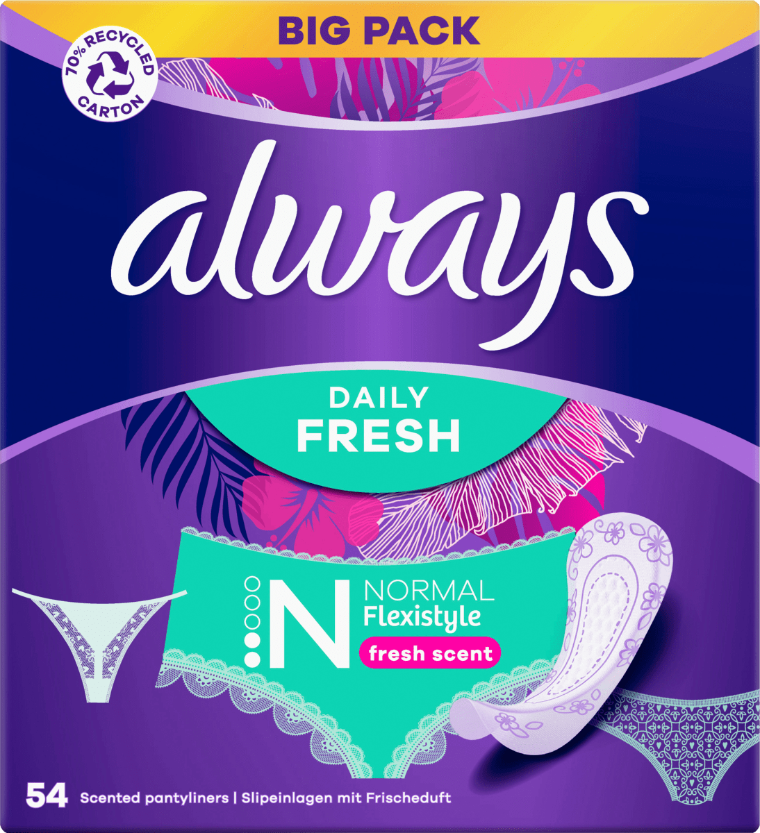 Slipeinlagen Daily Fresh Normal Flexistyle mit Frischeduft BigPack, 54 St