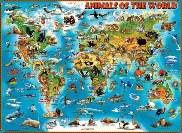 Kinderpuzzle ab 9 Jahren - Tiere rund um die Welt - 300 Teile