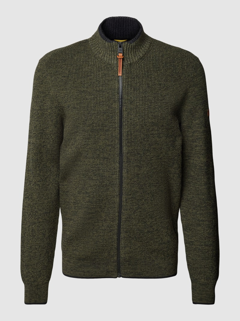 Strickjacke mit Stehkragen in khaki