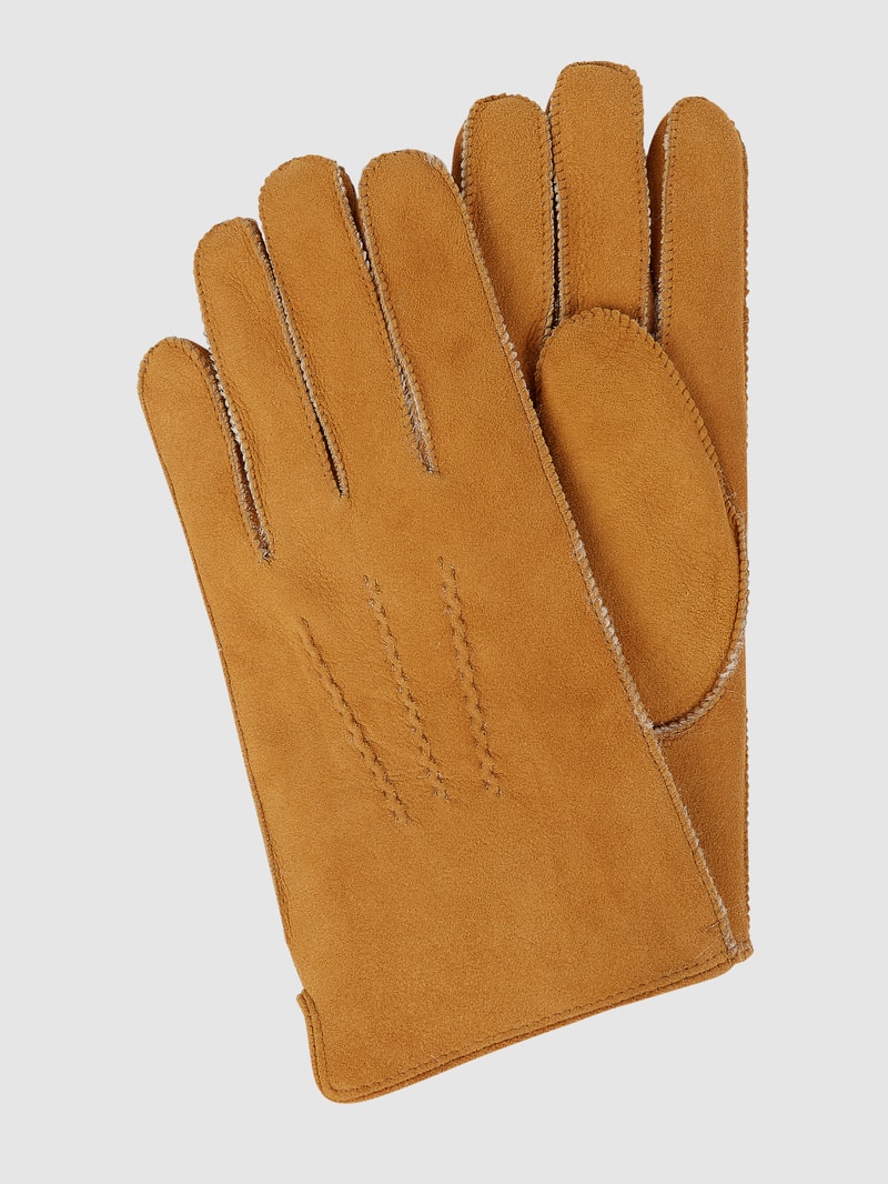 Lederhandschuhe aus Lammshearling in camel