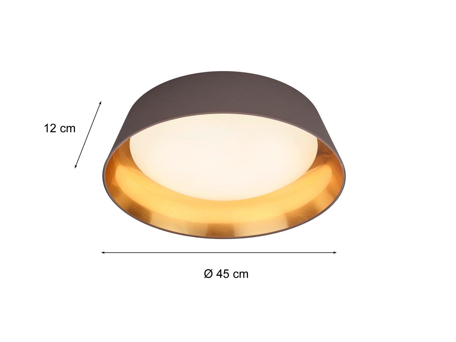 meineWunschleuchte LED Deckenleuchte, LED fest integriert, 1x SMD-LED 18 Watt, 2000 Lumen, Warmweiß, flach Designer-lampen Stoff-lampe Braun Gold-en über-n Esstisch, Ø45cm