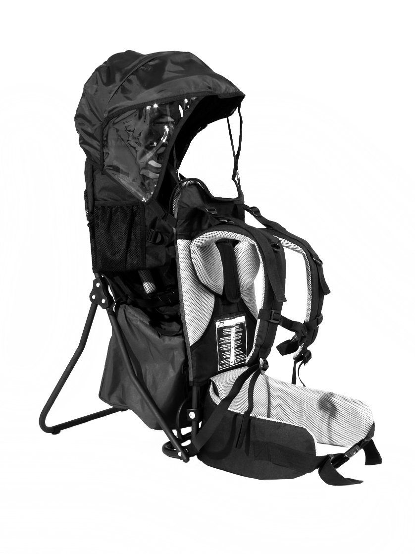 ChronoSports Rückentrage Lil' Boss Kids Carrier, Kindertrage, Schwarz-Grau (1-tlg), mit Regen-/Sonnenschutz
