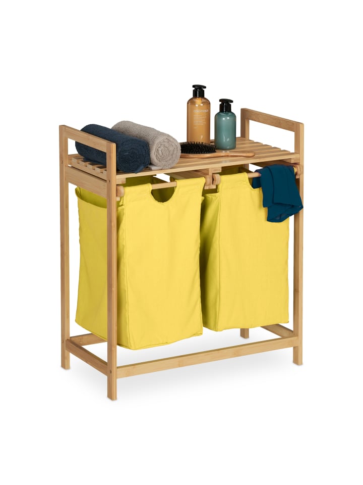 relaxdays Wäschekorb Regal in Natur/ Gelb - (B)64 x (H)73 x (T)33 cm günstig kaufen onesize