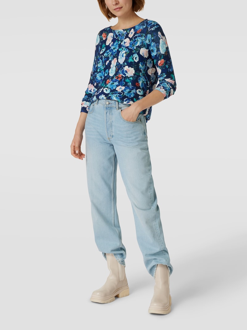 Sweatshirt mit floralem Allover-Muster in dunkelblau