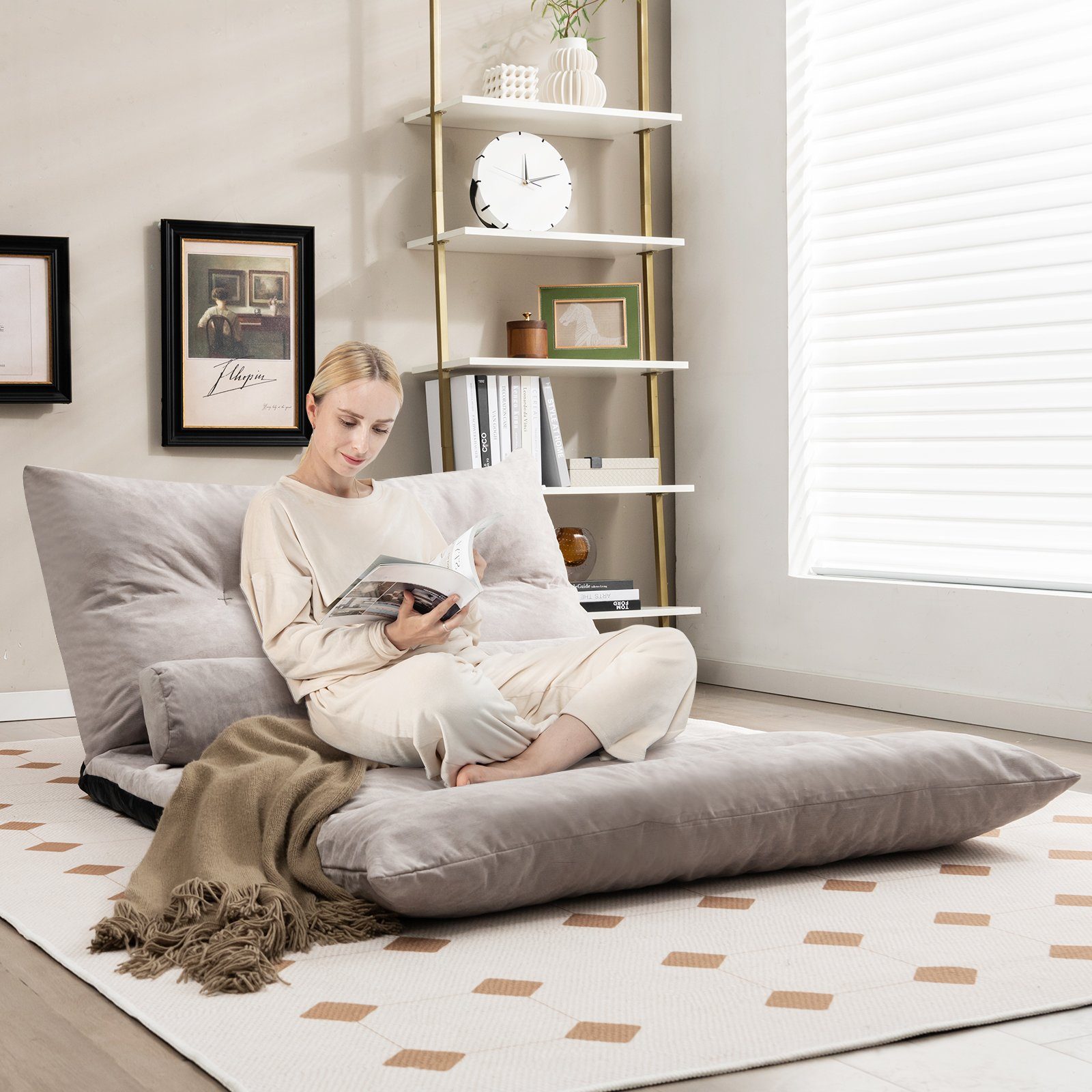 COSTWAY Sofa Bodensofa, verstellbare Rückenlehne, 3in1 Schlafsofa mit Kissen