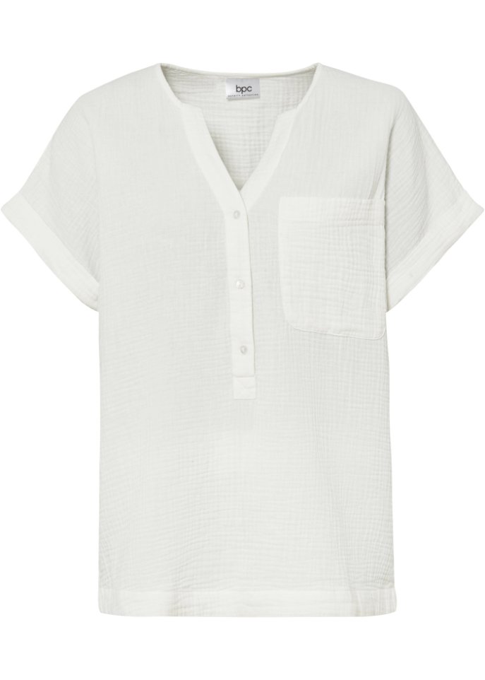 Musselin-Bluse mit Knopfleiste und Tasche