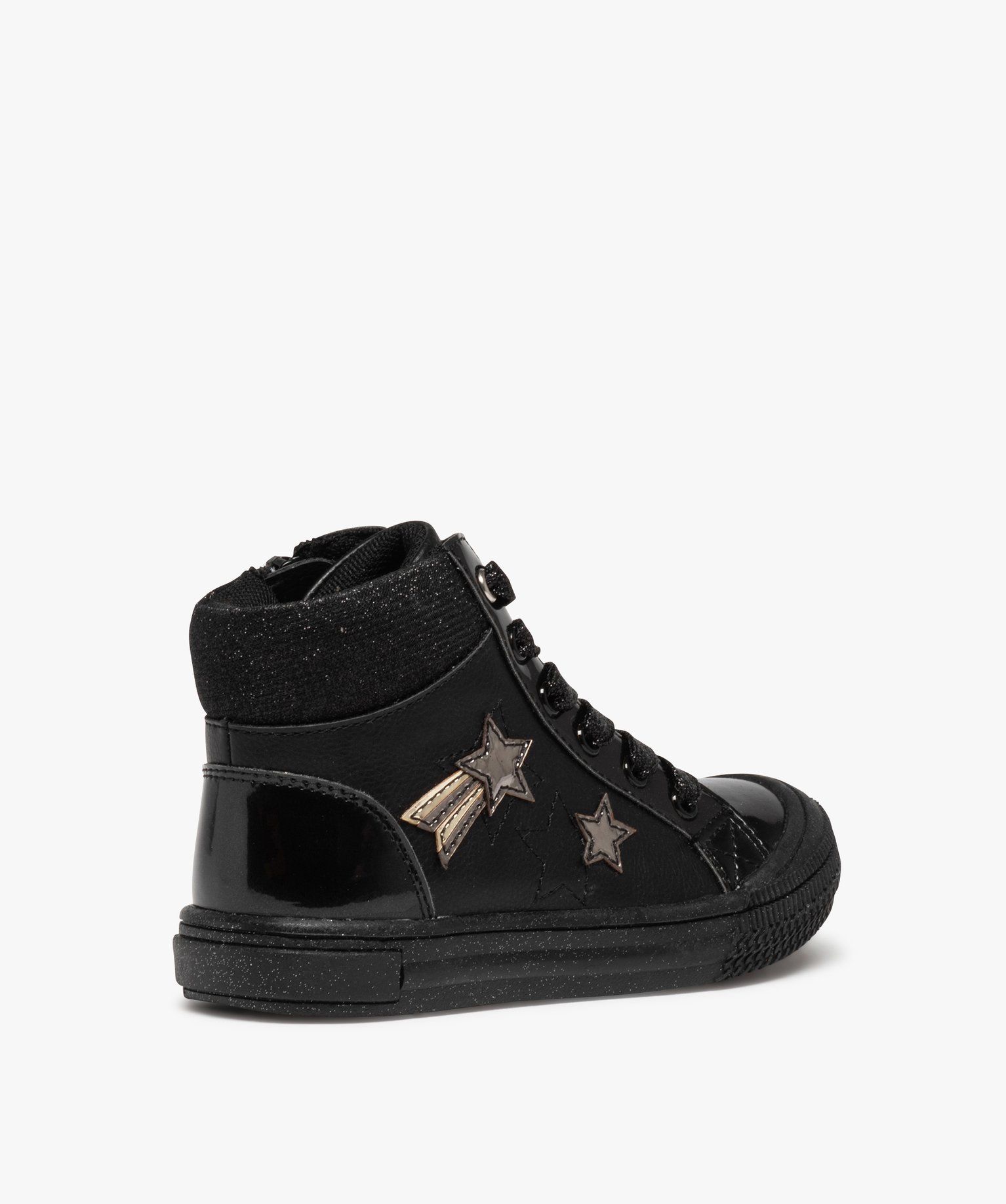 Baskets fille mid-cut à détails brillants et vernis noir | GEMO