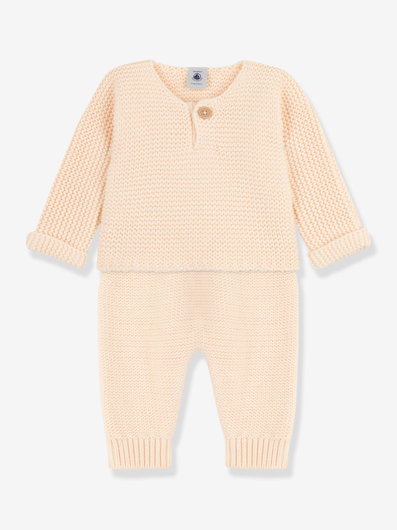 Petit Bateau Baby-Set: Strickjacke & Hose PETIT BATEAU, Bio-Baumwolle - weiß