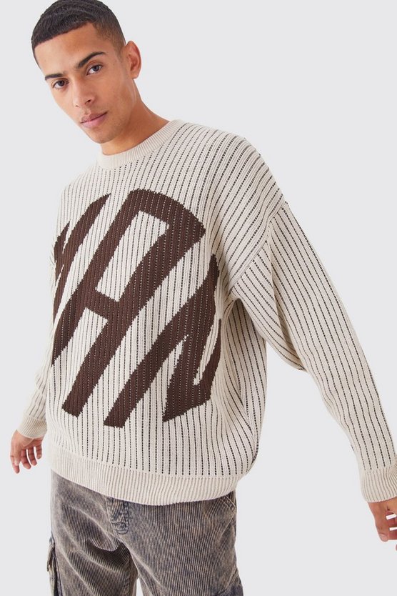 Gerippter Oversize Rundhals-Pullover